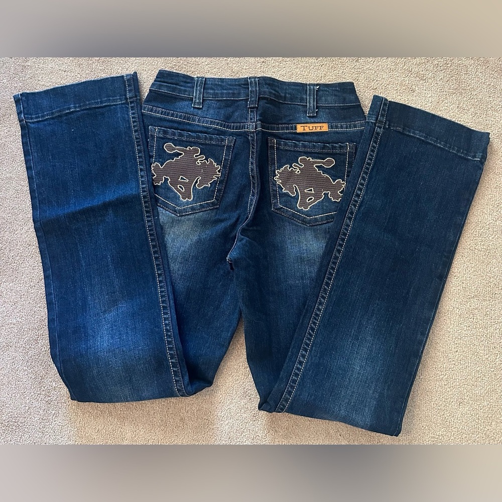 Cowgirl Tuff Wild & Wooly Relaxed Fit Dark Blue Jeans, Bootcut NWOT - Picture 8 of 11